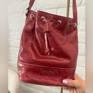 Miu Miu Pink Leather Drawstring Bucket Bag